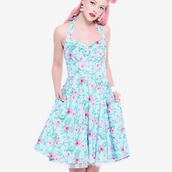 Hot Topic NWT Women's XS Tiki Swing Dress Sleeveless Halter Lined Fit & Flare - Picture 1 of 11